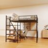 Full size loft metal bed with black for bedroom and dormitory, with built-in charging station and LED lighting - Image 3