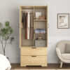 2 Door Wood Wardrobe for Bedroom with Hanging Clothing Rod inside the Cabinet and 2 Drawers for Storage Organization, Built-in induction light Multifunctional Closet with Mirror - Image 24