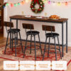 Bar Table and Chairs Set for 3, 4 Piece Industrial Dining Table Set with 3 PU Upholstered Bar Stools, Bar Table Set for Kitchen, Dining Room, Living Room, Bar, Cafe, Small Space Corner, Rustic Brown - Image 6