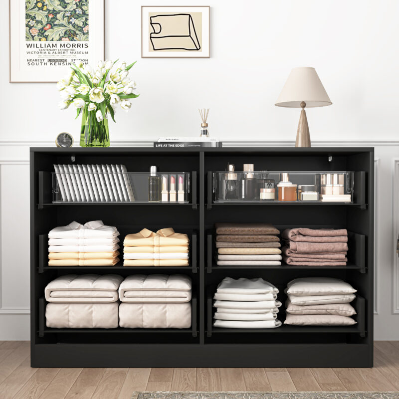 Modern 6-Drawer Dresser, Chest of Drawers for Bedroom, Living Room, Hallway, and Entryway - Large Storage Cabinet, Black,Drawer panel with wavy patterns - Image 6