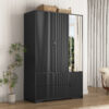 4 Doors Wardrobe Closet with Mirror, LED Wardrobe with Doors and 2 Drawers, Wooden Wardrobe Storage Cabinet with Hanging Rod, Adjustable Shelves - Image 12