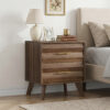Walnut-colored double drawer bedside table, medieval-style modern bedroom bedside storage cabinet, bedside table with metal handles - Image 3