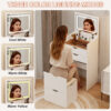 Dressing Table and Stool, 3-in-1 Multifunctional Dressing Table Set, Featuring Three-color Lighting Modes, HD Mirror, Two Sliding Drawers, and a Hidden Storage Stool - Image 15