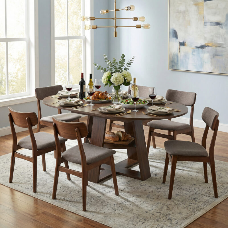 43.3in-59in Extendable Round Dining Table for 4-8,Modern Kitchen Oval Dining Table with Removable Leaves Space Saving,Wood Base with Storage Shelf for Kitchen Living Room - Image 4