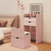 Dressing Table and Stool, 3-in-1 Multifunctional Dressing Table Set, Featuring Three-color Lighting Modes, HD Mirror, Two Sliding Drawers, and a Hidden Storage Stool