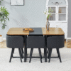 7-Piece Dining Table Set for 6, 1 Table & 6 Black PU Upholstered Chairs, Black & Wood Grain Melamine Table, Modern Kitchen Nook Set for Dining Room, Apartment & Small Space - Image 4