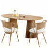 Solid wood stretching dining table + brown wicker dining chairs 2-piece set - farmhouse style farm chairs - Image 4