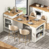 K&K 59.5" Kitchen Island with Extendable Dining Table, Kitchen Storage Table with Double-sided Storage, Kitchen Island with 2 Drawers, Power Outlet, Side Open Shelves, for Kitchen, Dining Room - Image 30