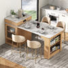 K&K 59.5" Kitchen Island with Extendable Dining Table, Kitchen Storage Table with Double-sided Storage, Kitchen Island with 2 Drawers, Power Outlet, Side Open Shelves, for Kitchen, Dining Room - Image 20