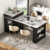K&K 59.5" Kitchen Island with Extendable Dining Table, Kitchen Storage Table with Double-sided Storage, Kitchen Island with 2 Drawers, Power Outlet, Side Open Shelves, for Kitchen, Dining Room - Image 2