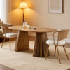 Solid wood stretching dining table + brown wicker dining chairs 2-piece set - farmhouse style farm chairs