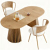 Solid wood stretching dining table + brown wicker dining chairs 2-piece set - farmhouse style farm chairs - Image 5