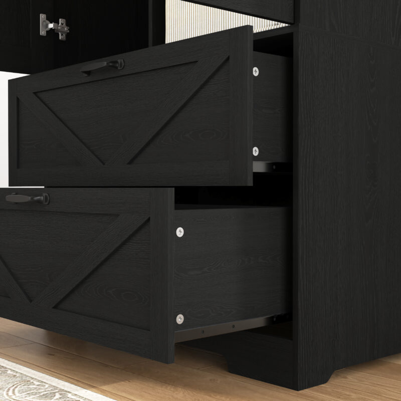 2 Door Wood Wardrobe for Bedroom with Hanging Clothing Rod inside the Cabinet and 2 Drawers for Storage Organization, Built-in induction light Multifunctional Closet with Mirror - Image 11