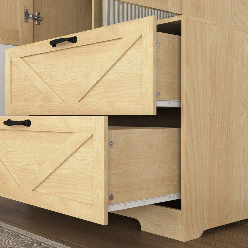 2 Door Wood Wardrobe for Bedroom with Hanging Clothing Rod inside the Cabinet and 2 Drawers for Storage Organization, Built-in induction light Multifunctional Closet with Mirror - Image 22