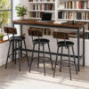 Bar Table and Chairs Set for 3, 4 Piece Industrial Dining Table Set with 3 PU Upholstered Bar Stools, Bar Table Set for Kitchen, Dining Room, Living Room, Bar, Cafe, Small Space Corner, Rustic Brown - Image 5