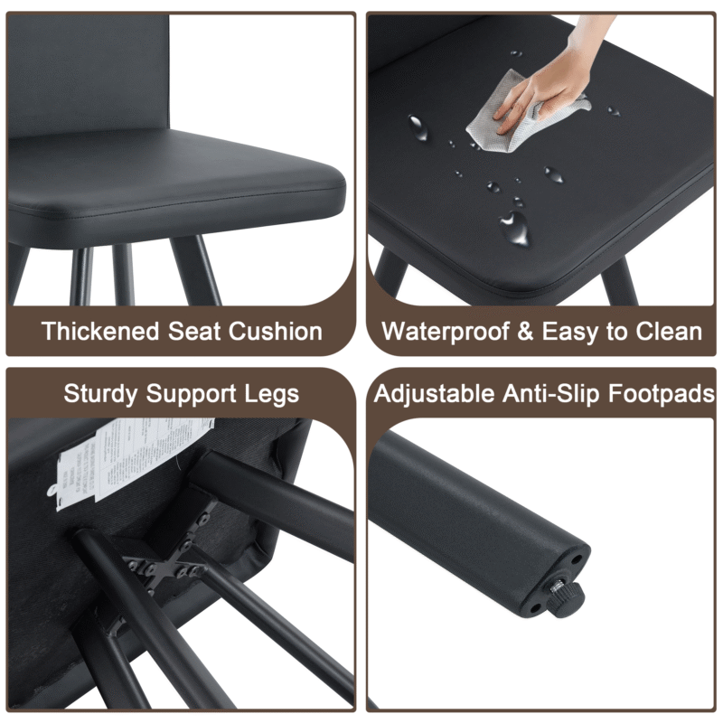 7-Piece Dining Table Set for 6, 1 Table & 6 Black PU Upholstered Chairs, Black & Wood Grain Melamine Table, Modern Kitchen Nook Set for Dining Room, Apartment & Small Space - Image 7