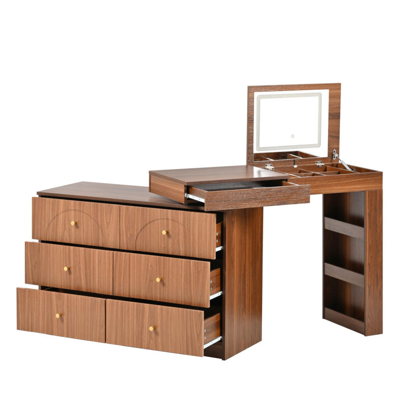 Vanity Desk with Mirror and Lights, Makeup Vanity Table with Flip-Top Tabletop and Storage 7 Drawers, 9 Compartments, 3 Shelves, 3 Color Modes Adjustable Makeup Table for Bedroom - Image 16