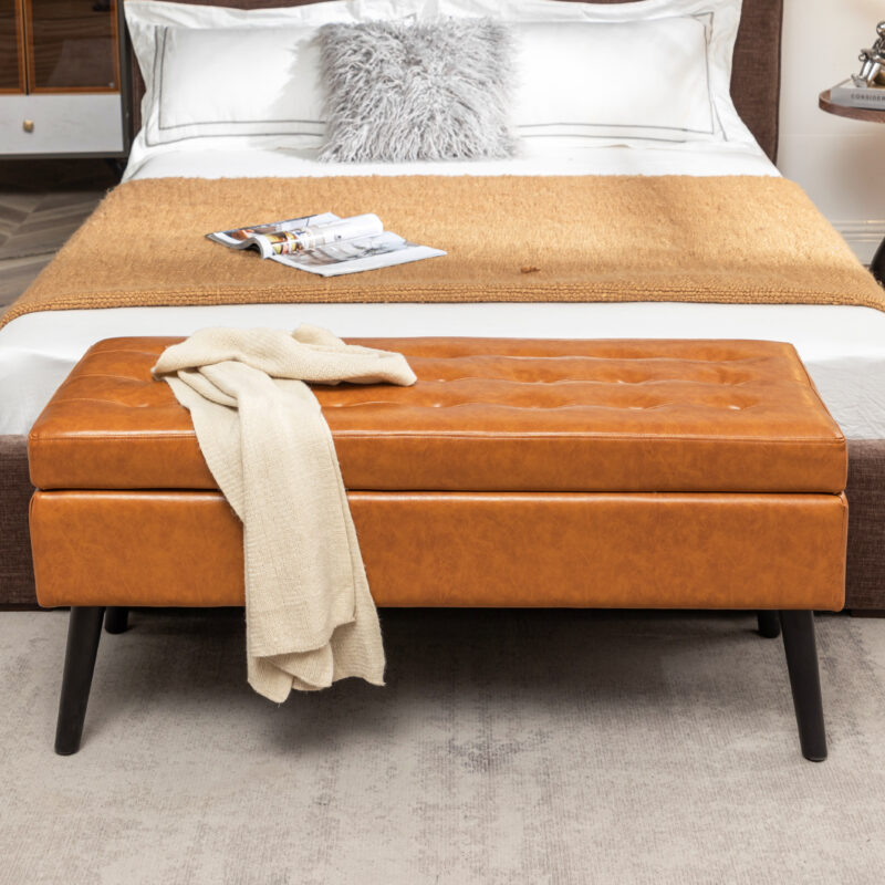 Storage Bench with Storage Bench for Bedroom End of Bed Bench Foot of Bed Bench Entryway Bench Storage Ottoman Bench 43.3" W x 17.7" Brown Leather Bench - Image 6
