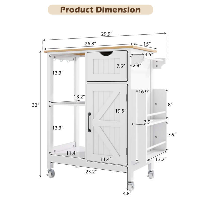 Kitchen Island Cart with Mobile Carts with Storage Cabinet, Rolling Kitchen Table with Spice Rack, Towel Rack, and Drawer, Portable Islands on Wheels - Image 4