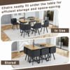 7-Piece Dining Table Set for 6, 1 Table & 6 Black PU Upholstered Chairs, Black & Wood Grain Melamine Table, Modern Kitchen Nook Set for Dining Room, Apartment & Small Space - Image 6