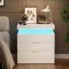 Nightstand with Charging Station and LED Lights,Night Stand with Sliding Top for Bedroom,Bedside Table with Drawers,Modern End Side Table - Image 10