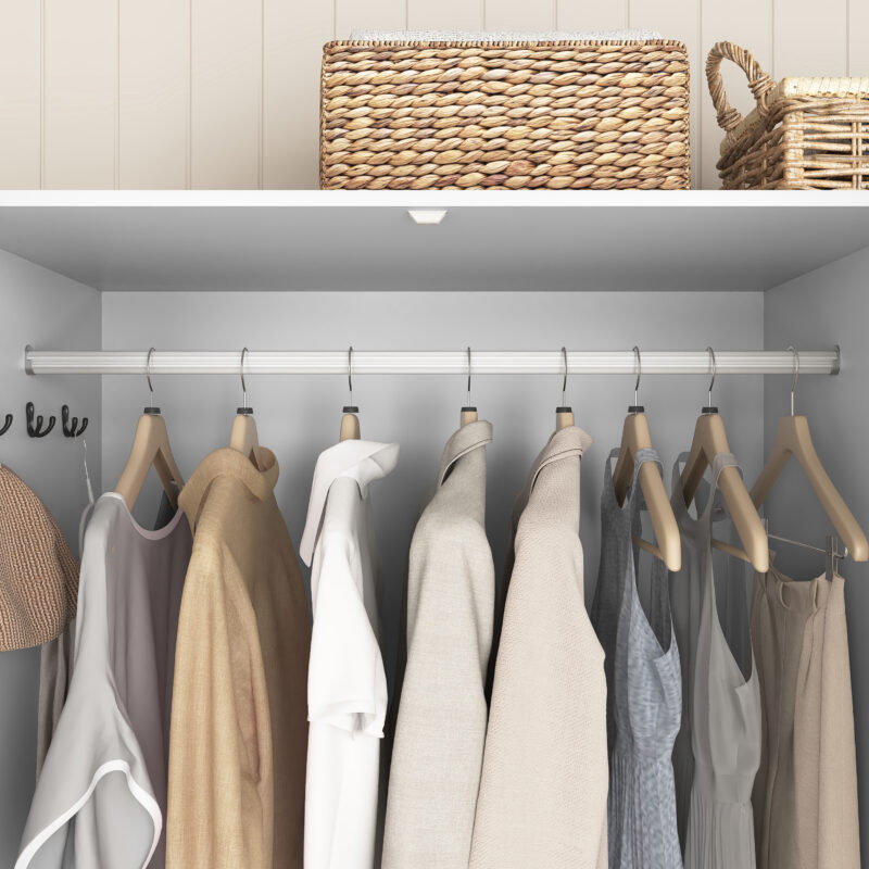 4 Doors Wardrobe Closet with Mirror, LED Wardrobe with Doors and 2 Drawers, Wooden Wardrobe Storage Cabinet with Hanging Rod, Adjustable Shelves - Image 5