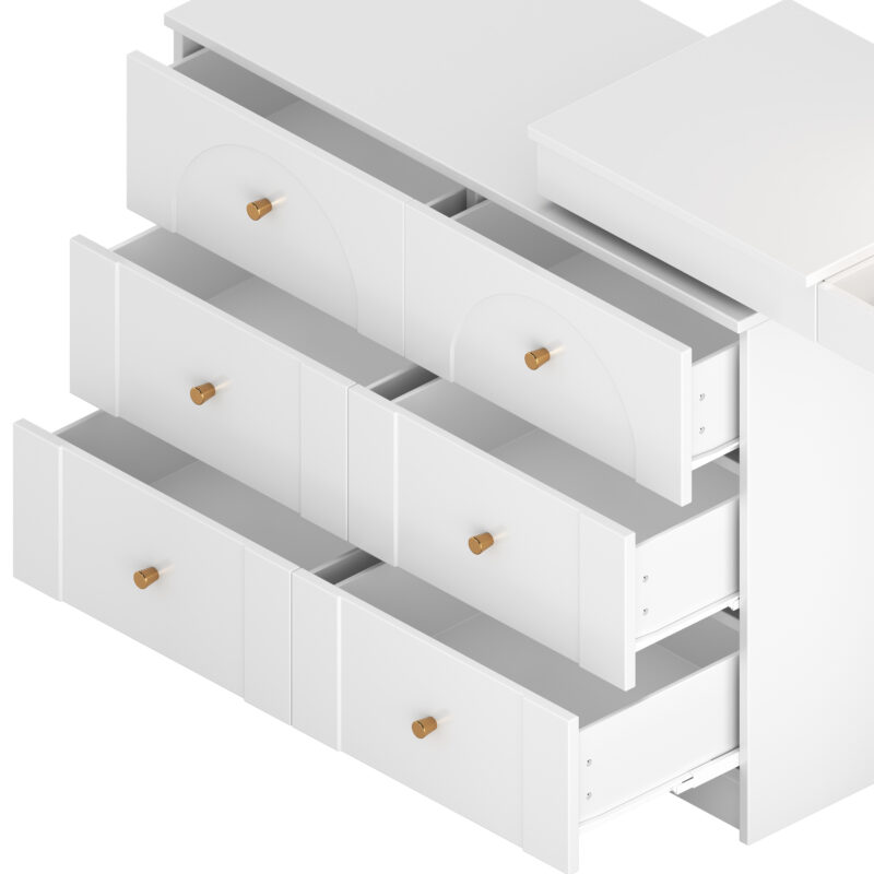 Vanity Desk with Mirror and Lights, Makeup Vanity Table with Flip-Top Tabletop and Storage 7 Drawers, 9 Compartments, 3 Shelves, 3 Color Modes Adjustable Makeup Table for Bedroom - Image 22