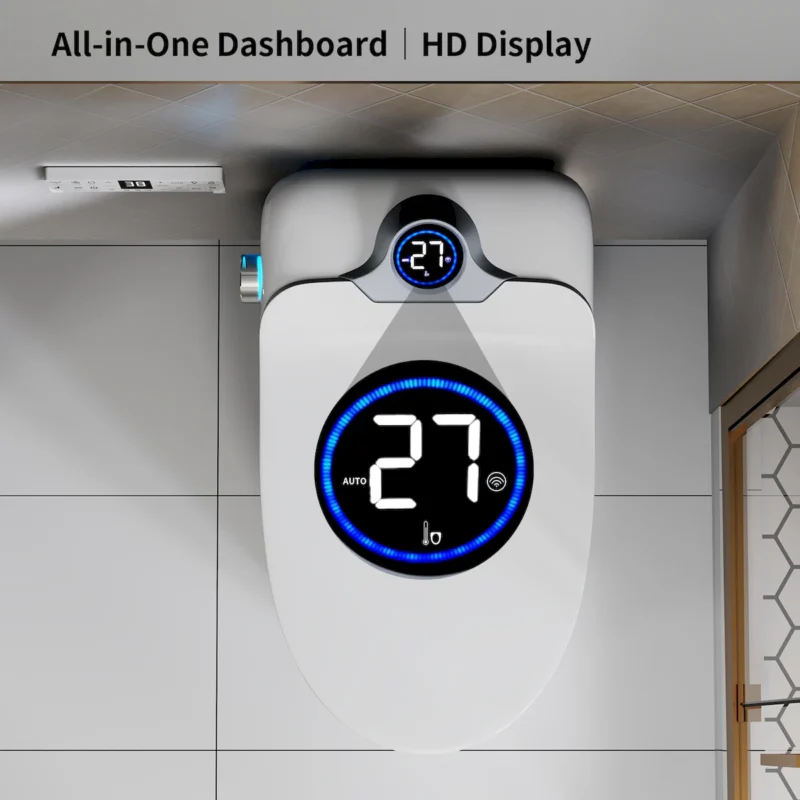 Smart Toilet Bidet Combo with Foot Sensor Open Cover/Seat, Self-Cleaning Nozzle, LED Display, Three Level Heated Seat/Airflow, Night Light, Knob Control, Soft Close, Auto Flush, with Remote Control - Image 8
