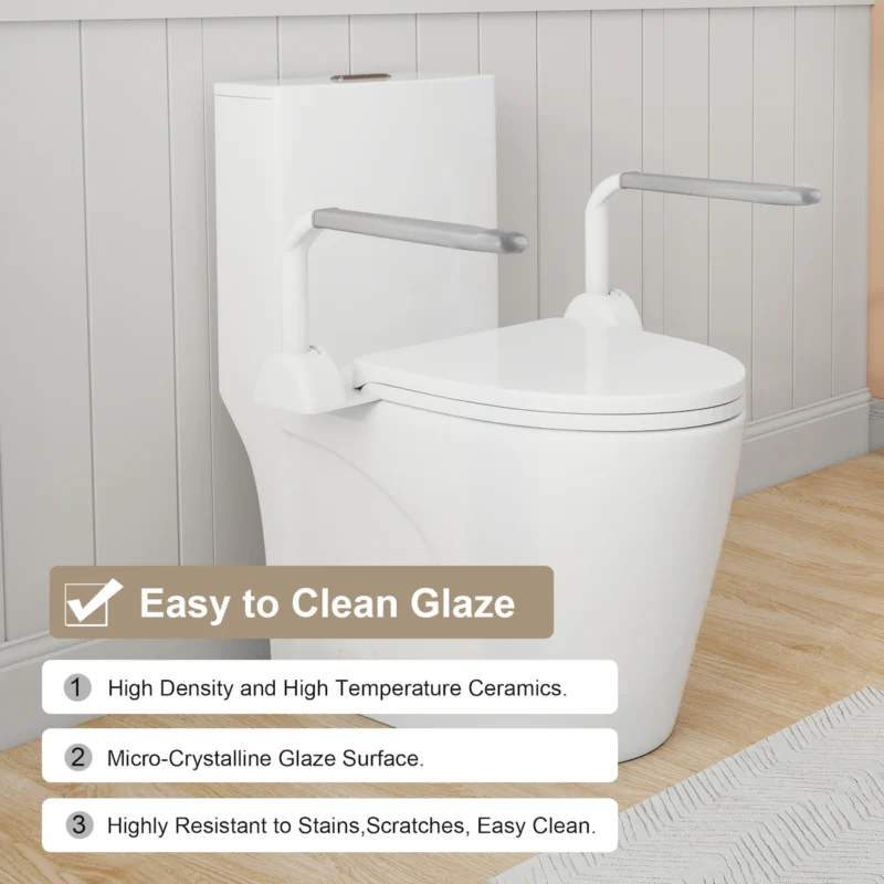 UPGRADED DESIGN Armrest, With 1.28/0.8 GPF Tornado Flush One-Piece Toilet, Siphonic S-trap 12", Soft Close Seat,Dual Flush MAP 1000g,Comfort Chair Seat ADA Height 17",Glossy White GW-007 - Image 2