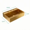 BB13-20Y-405 20"x14" Integrated Brushed Gold 304 Stainless Steel Bathroom Sink With 3 Faucet Holes - Image 7