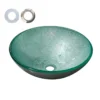 Green Ice-Crackle Tempered Glass Vessel Sink, Round Artistic Textured Bathroom Sink Bowl, Countertop Vanity Basin - Image 9