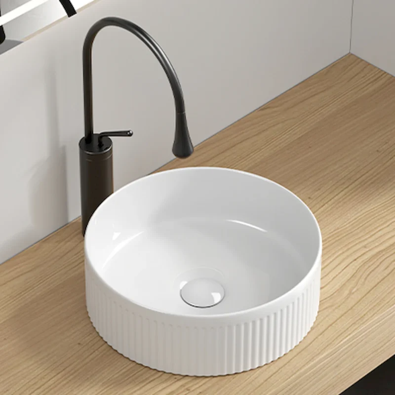 Small Bathroom Sink, 14 Inch Round Bathroom Sinks Above Counter, Porcelain Ceramic White Vessel Sink, Modern Sink, Sink Bowls for Bathroom Vanity Cabinet, Bathroom Sink, Art Wash Basin - Image 7