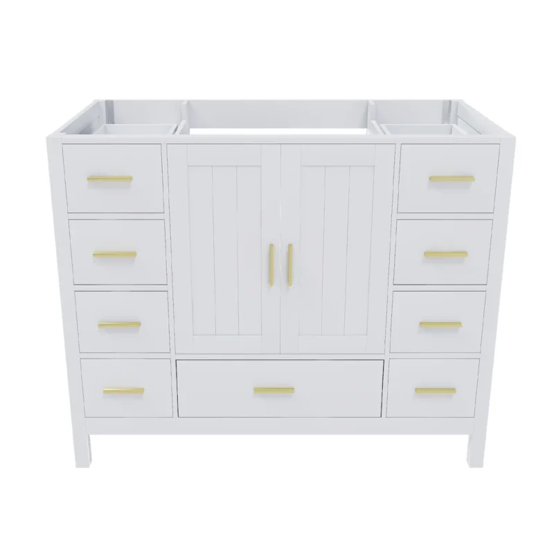42" Bathroom Vanity Base Cabinet with 2 Soft-Close Double Doors & 9 Smooth Drawers with Slides(White) - Image 7