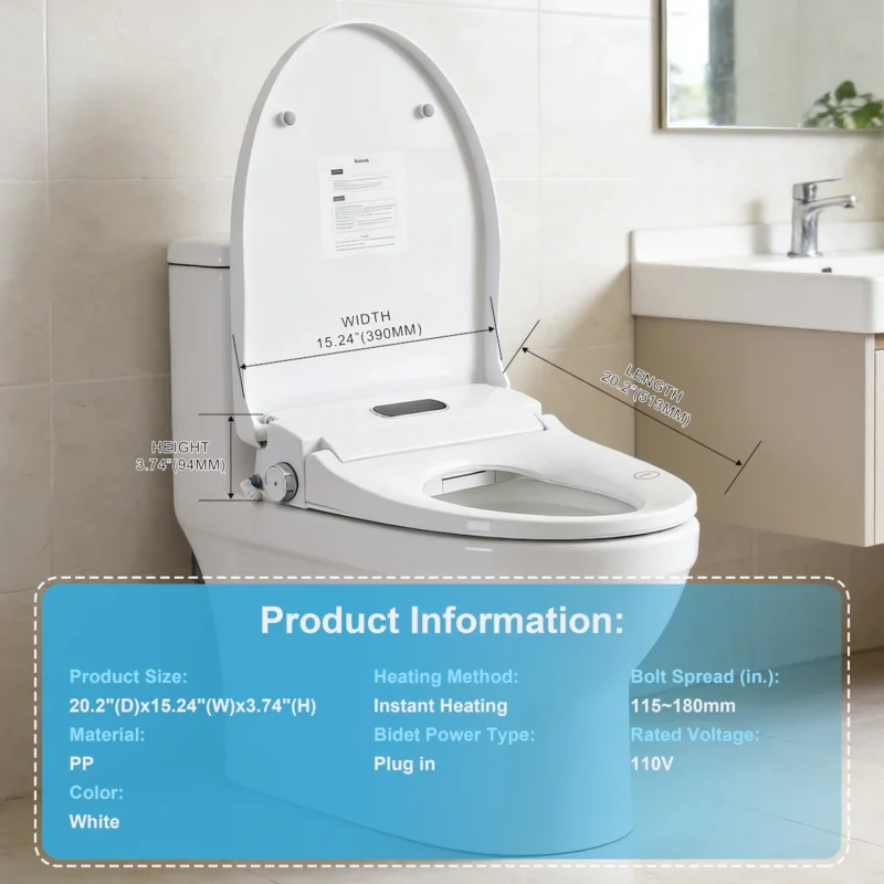Smart Bidet Toilet Seat with Side Knob Adjustable Heated Seat with Water Temperature and Pressure Adjustment Portable Bidet with Automatic Nozzle Cleaning,Night Light,Only Seat - Image 8