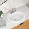 20.3 Inch Drop In Bathroom Sink White Porcelain 20.3x18 inch Ceramic Vitreous Above Counter Vanity Lavatory Sink with 3 Vessel Style Basin - Image 3
