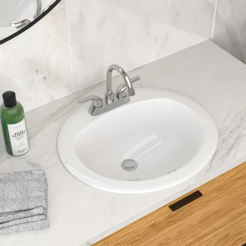 20.3 Inch Drop In Bathroom Sink White Porcelain 20.3x18 inch Ceramic Vitreous Above Counter Vanity Lavatory Sink with 3 Vessel Style Basin - Image 3