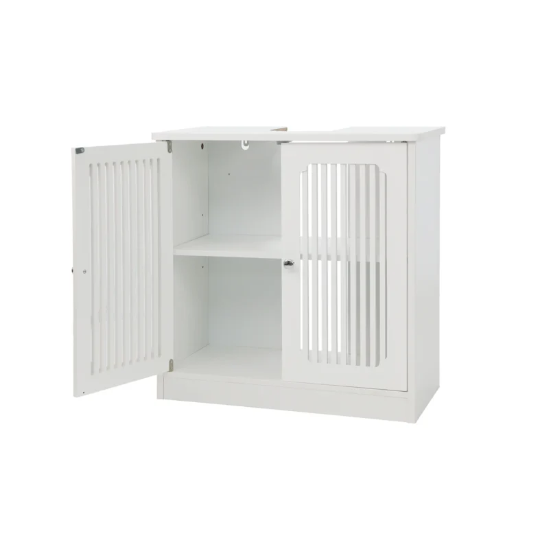 Washbasin cabinet without basin, louvered double-door floor-standing bathroom vanity and storage unit, white bathroom floor-standing storage cabinet. - Image 5