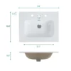 BB0924Y331, Integrated white ceramic basin with three predrilled faucet holes, drain assembly NOT included - Image 2