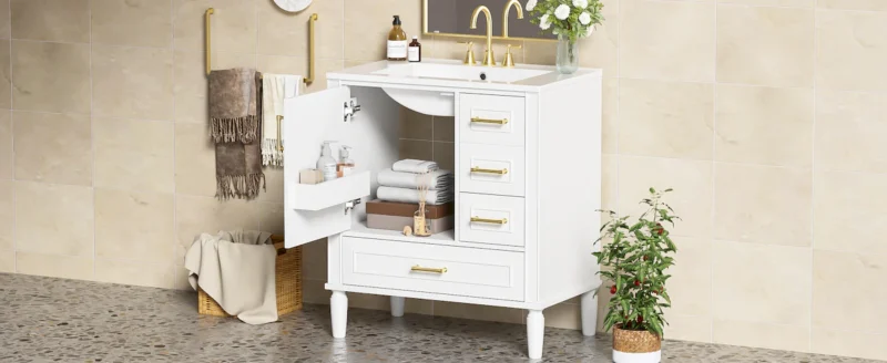 30" Bathroom Vanity with Ceramic Sink, Soft-Close Door with Built-in Shelf, Deep Drawer, Standard Drawer, Long Divider Drawer, Ample Storage Cabinet for Bathroom, Modern & Functional Design - Image 21