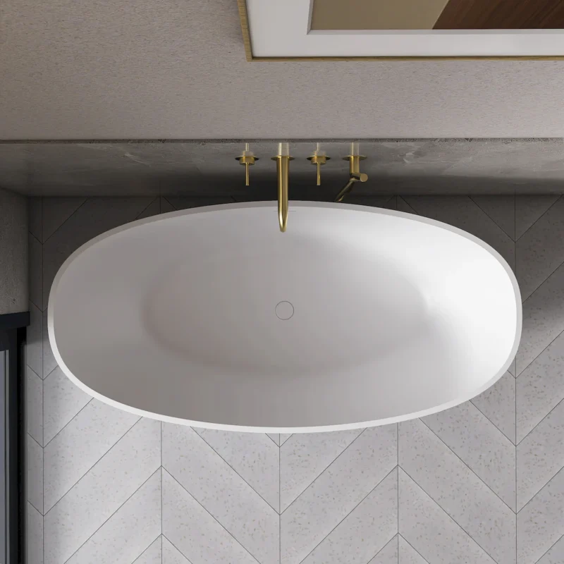 61 inch small size artificial stone solid surface freestanding bathroom bathtub - Image 6