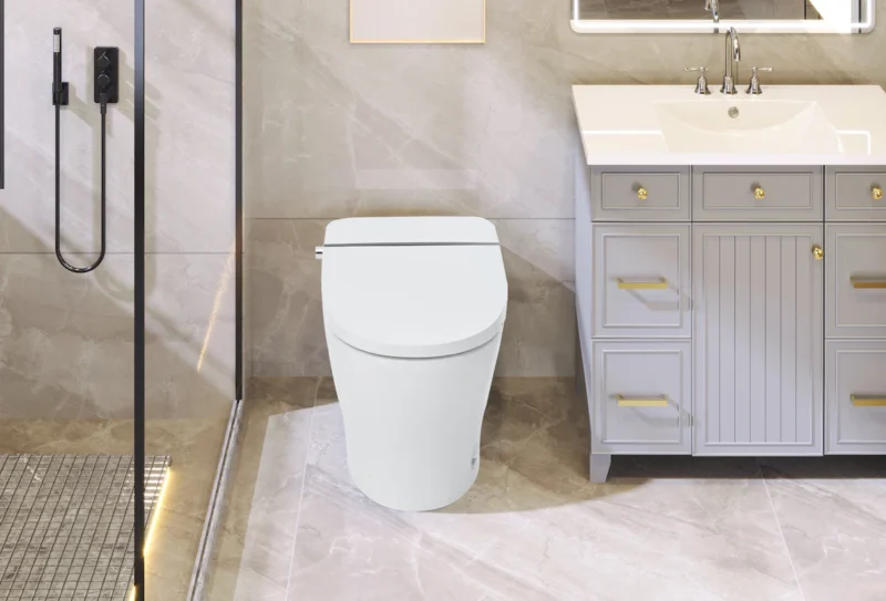 Heated Seat Smart Toilet without Bidet, Upmarket Compact Dual Flush Toilet 1/1.28 GPF, Tank less toilet with Adjustable Temp Heated Seat, Foot sensor Flush, White Night Light, Knob Control,Auto Flush - Image 3