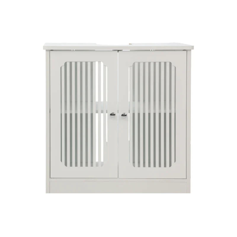 Washbasin cabinet without basin, louvered double-door floor-standing bathroom vanity and storage unit, white bathroom floor-standing storage cabinet. - Image 2
