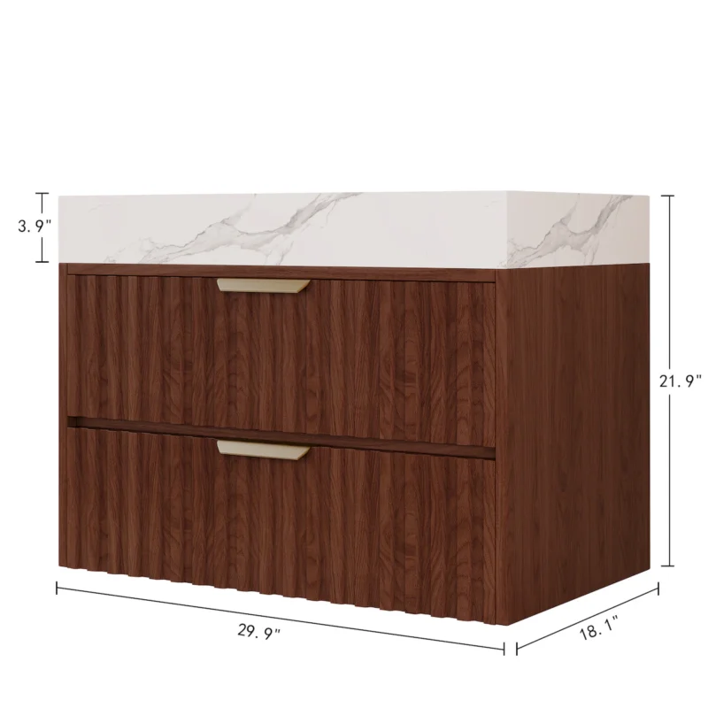 30" Modern Floating Bathroom Vanity with Seamless Sintered Stone Top & Ceramic Basin – 2 Soft-Close Drawers, Wall-Mounted - Image 12