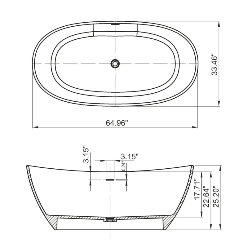 65 inch artificial stone solid surface freestanding bathroom bathtub - Image 2