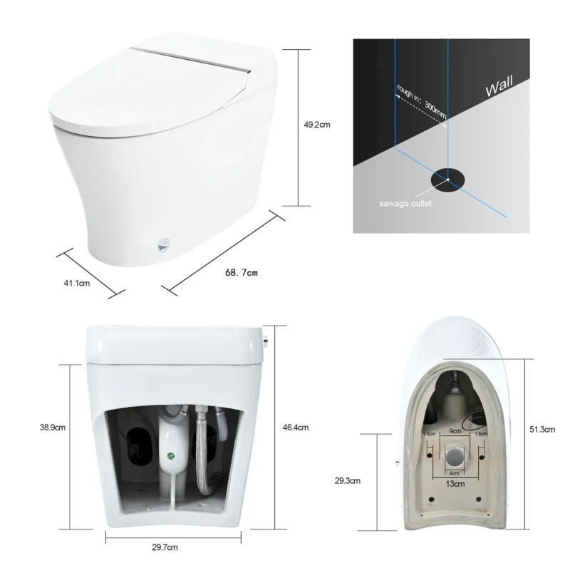 Heated Seat Smart Toilet without Bidet, Upmarket Compact Dual Flush Toilet 1/1.28 GPF, Tank less toilet with Adjustable Temp Heated Seat, Foot sensor Flush, White Night Light, Knob Control,Auto Flush - Image 2