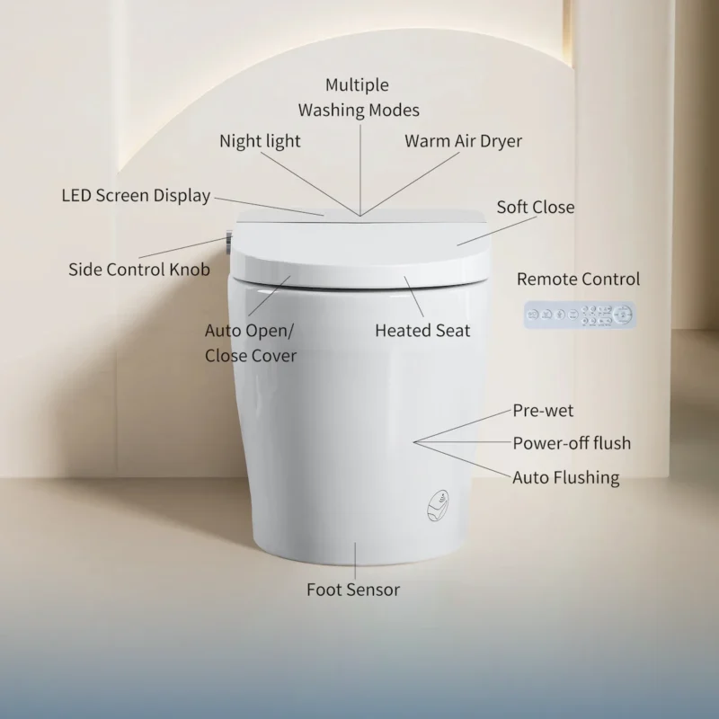 Tankless Smart Toilet With Bidet Built In, One-piece Bidet Toilet Seat, Auto Flush, Auto Open/Close,Heated Seat, Warm Water and Dry, Adjustable Temp,Remote Control Side Know - Image 4