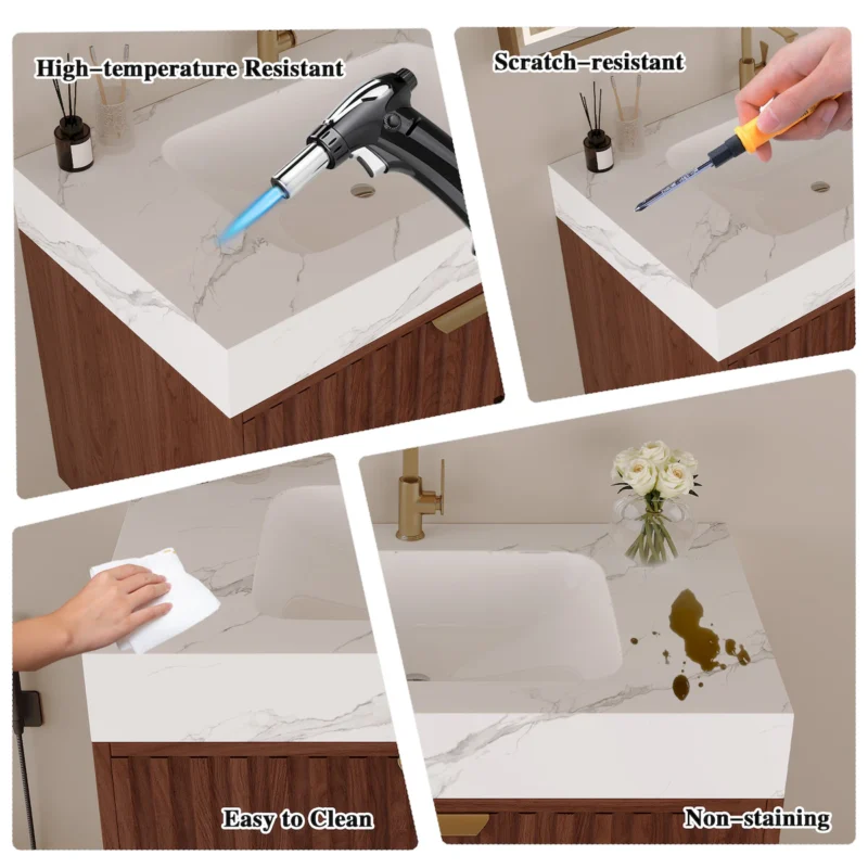 30" Modern Floating Bathroom Vanity with Seamless Sintered Stone Top & Ceramic Basin – 2 Soft-Close Drawers, Wall-Mounted - Image 10