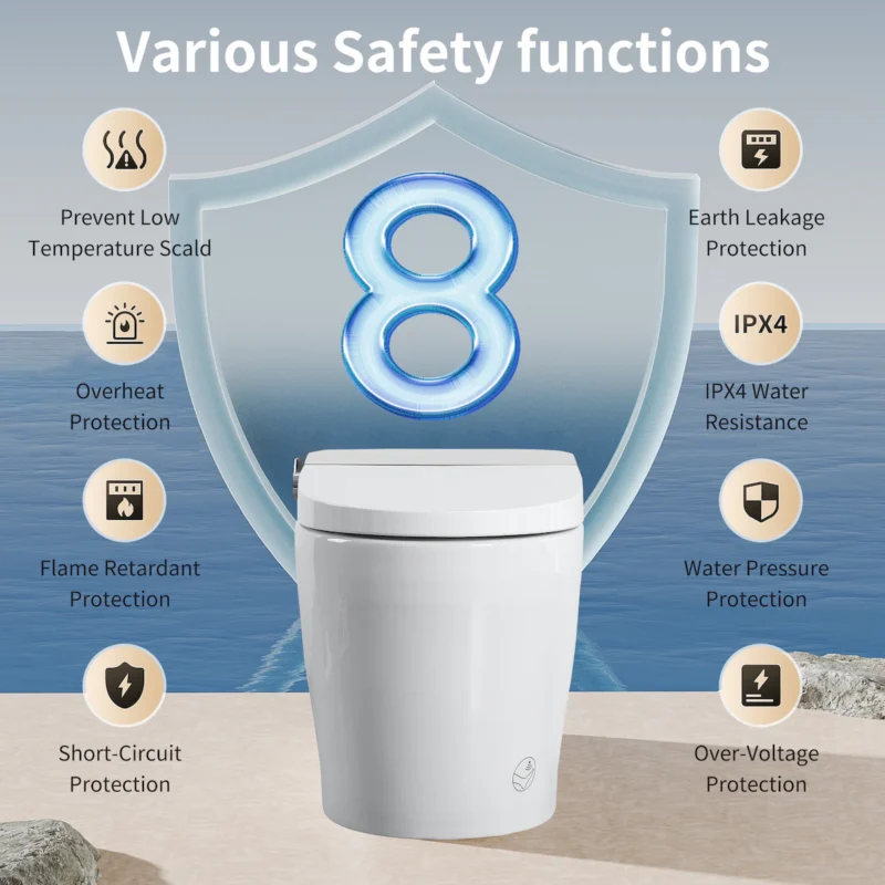 Tankless Smart Toilet With Bidet Built In, One-piece Bidet Toilet Seat, Auto Flush, Auto Open/Close,Heated Seat, Warm Water and Dry, Adjustable Temp,Remote Control Side Know - Image 5
