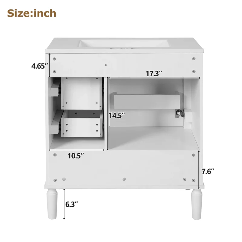 30" Bathroom Vanity with Ceramic Sink, Soft-Close Door with Built-in Shelf, Deep Drawer, Standard Drawer, Long Divider Drawer, Ample Storage Cabinet for Bathroom, Modern & Functional Design - Image 19