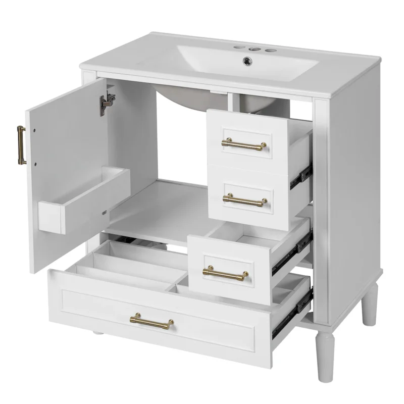 30" Bathroom Vanity with Ceramic Sink, Soft-Close Door with Built-in Shelf, Deep Drawer, Standard Drawer, Long Divider Drawer, Ample Storage Cabinet for Bathroom, Modern & Functional Design - Image 18